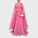 Mabel - Elegantne maxi haljine s plaštem i visokim razporkom