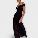 Maelie - Elegantna bezramenska bodycon maxi haljina s cvjetnim ukrasima