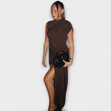 Lila - Stilske, uske haljine s okruglim izrezom i naborkima