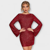 Klepet bez leđa s šljokicama i dugim rukavima