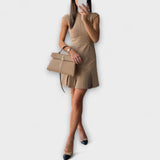 Elowen - Mini haljina s vojnim inspiriranim patchworkom i visokim ovratnikom